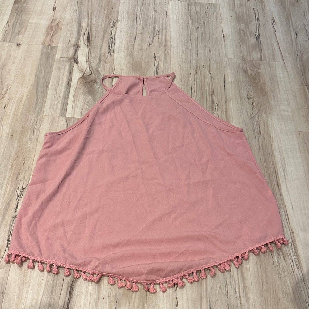 Pink Halter Top with Tassel Hem